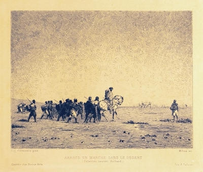 Arabes en marche dans le desert