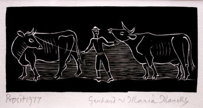 Neujahrsgruss 1977 (Bauer mit zwei Kuhen) (New Year's Greeting 1977