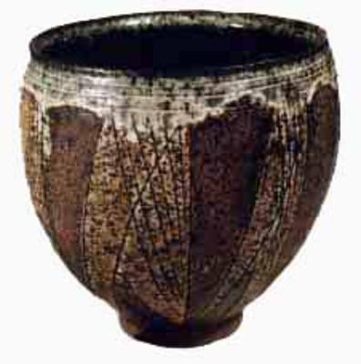 Tall Footed Bowl with Diagonal Lines